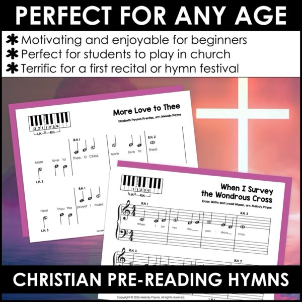 Pre-Staff Piano Sheet Music Hymns Bundle - Beginning Pre-Reading + Teacher Duets