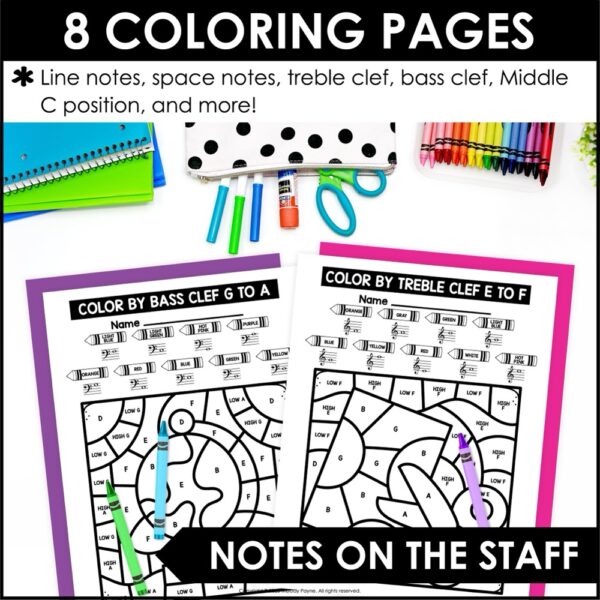 Back to School Color by Note Music Coloring Pages - Treble & Bass Note ...