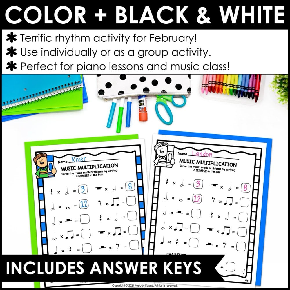 Back to School Music Math Rhythm Worksheets - Notes & Rests Theory Activities 4 Back to School Music Math Rhythm Worksheets - Notes & Rests Theory Activities - Color plus black and white!