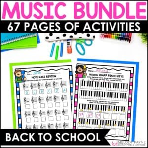 Back to School Music Worksheets Bundle – Treble, Bass, Intervals, Rhythm, Piano Keys