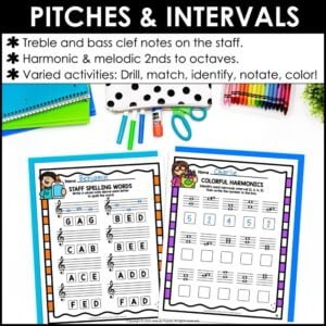 Back to School Music Worksheets Bundle – Treble, Bass, Intervals, Rhythm, Piano Keys