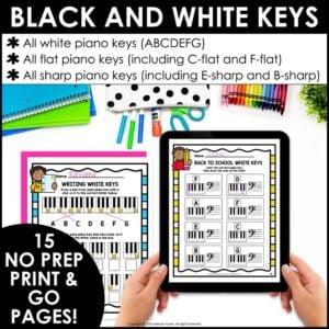 Back to School Piano Keys Worksheets – White & Black Keys, Sharps, Flats, Staff