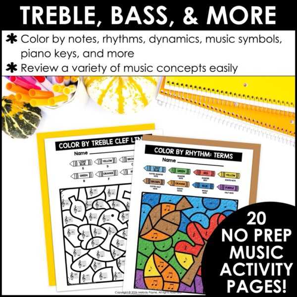 Fall Color by Music Coloring Pages - Notes, Symbols, Rhythms, Dynamics, & More