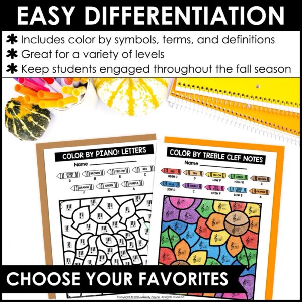 Fall Color by Music Coloring Pages - Notes, Symbols, Rhythms, Dynamics, & More