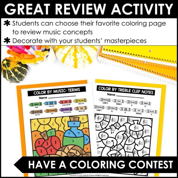 Fall Color by Music Coloring Pages - Notes, Symbols, Rhythms, Dynamics, & More