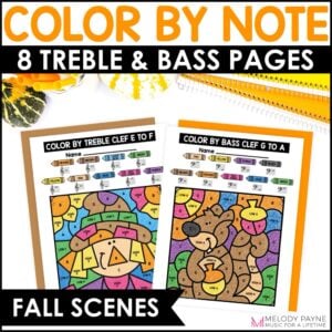 Fall Color by Note Music Coloring Pages – Treble & Bass Clef Note Reading