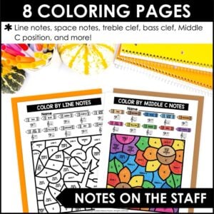 Fall Color by Note Music Coloring Pages – Treble & Bass Clef Note Reading