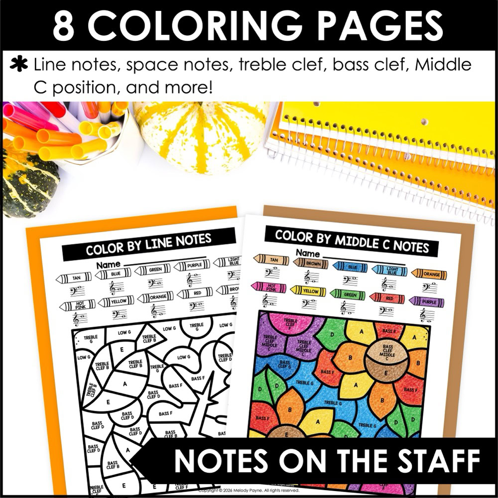 Fall Color by Note Music Coloring Pages - Treble & Bass Clef Note Reading 2 Fall Color by Note Music Coloring Pages - Treble & Bass Clef Note Reading