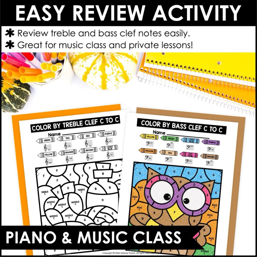 Fall Color by Note Music Coloring Pages - Treble & Bass Clef Note Reading 3 Fall Color by Note Music Coloring Pages - Treble & Bass Clef Note Reading