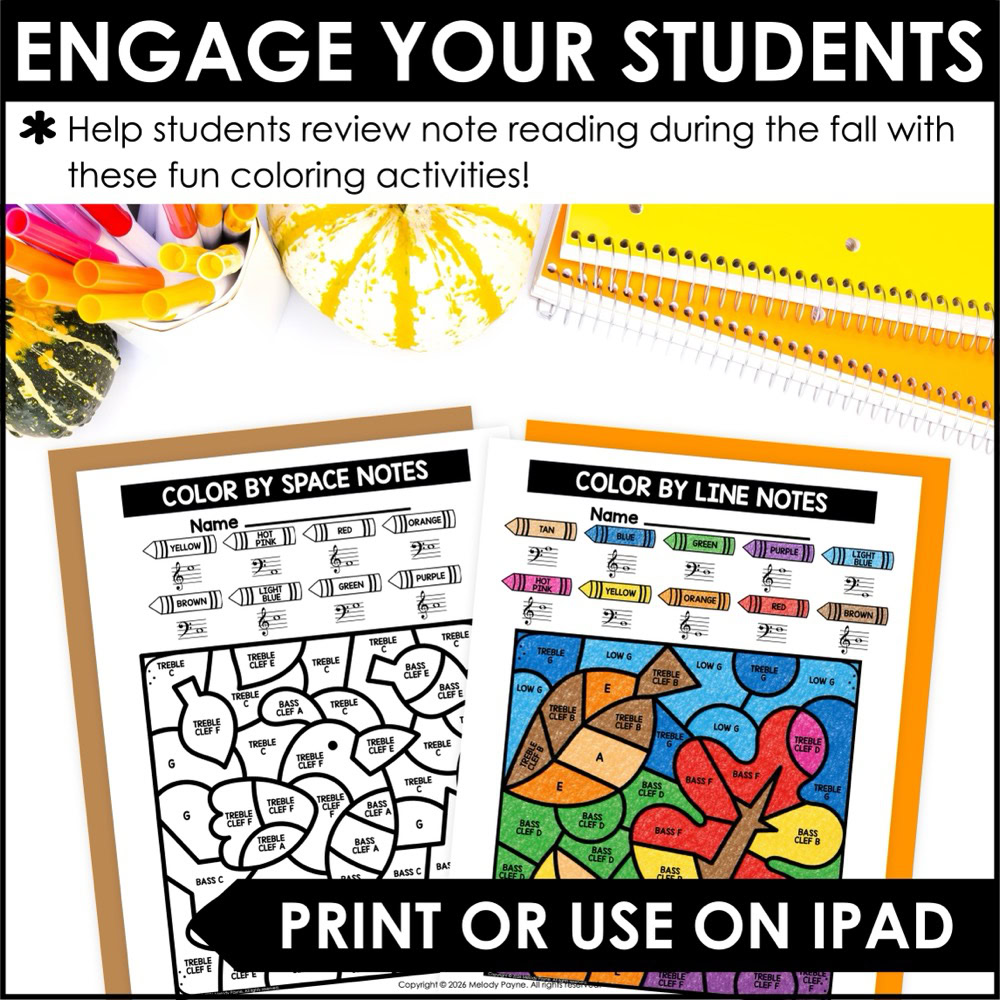 Fall Color by Note Music Coloring Pages - Treble & Bass Clef Note Reading 4 Fall Color by Note Music Coloring Pages - Treble & Bass Clef Note Reading