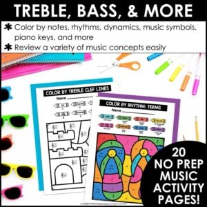 Summer Color by Music Coloring Pages – Notes, Symbols, Rhythms, Dynamics, & More