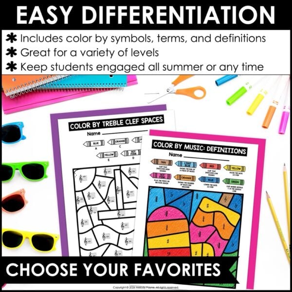 Summer Color by Music Coloring Pages - Notes, Symbols, Rhythms, Dynamics, & More