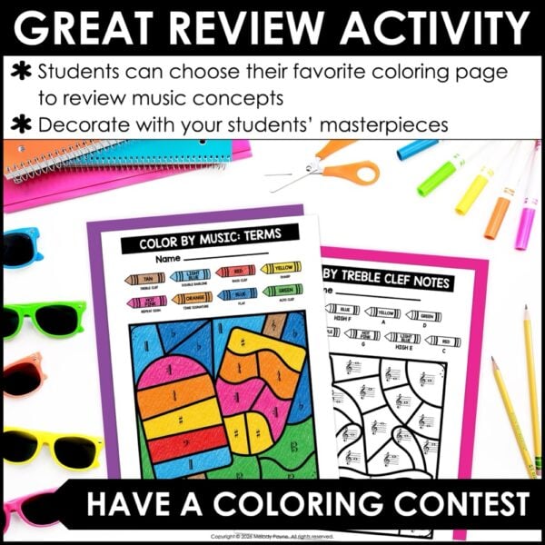 Summer Color by Music Coloring Pages - Notes, Symbols, Rhythms, Dynamics, & More