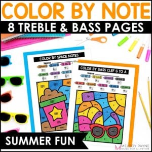 Summer Color by Note Music Coloring Pages – Treble & Bass Clef Note Reading