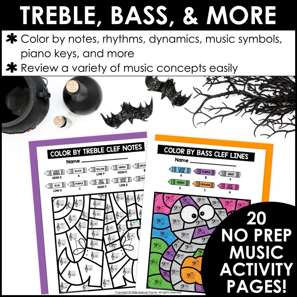 Halloween Color by Music Coloring Pages, Notes, Symbols, Rhythm, Dynamics & More 2 Halloween Color by Music Coloring Pages, Notes, Symbols, Rhythm, Dynamics & More