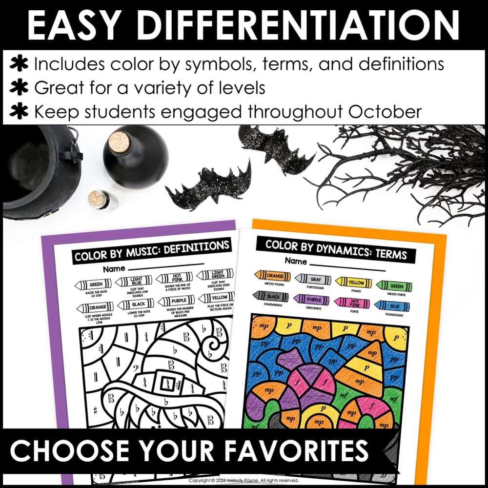 Halloween Color by Music Coloring Pages, Notes, Symbols, Rhythm, Dynamics & More 3 Halloween Color by Music Coloring Pages, Notes, Symbols, Rhythm, Dynamics & More