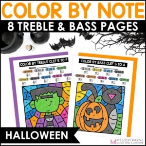 Halloween Color by Note Music Coloring Pages - Treble & Bass Clef Note Reading