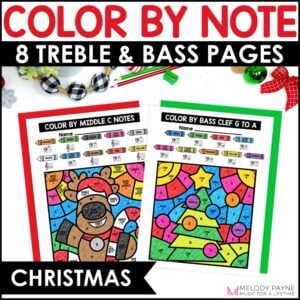 Christmas Color by Note Music Coloring Pages - Treble & Bass Clef Note Reading
