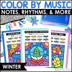 Winter Color by Music Coloring Pages - Notes, Symbols, Rhythm, Dynamics, Piano
